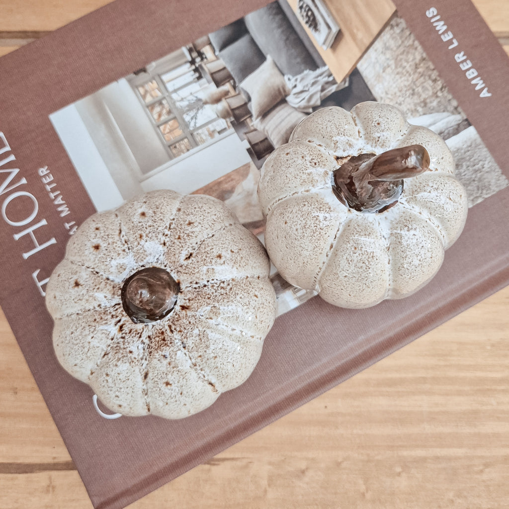 Beige Speckled Ceramic Pumpkin Ornaments