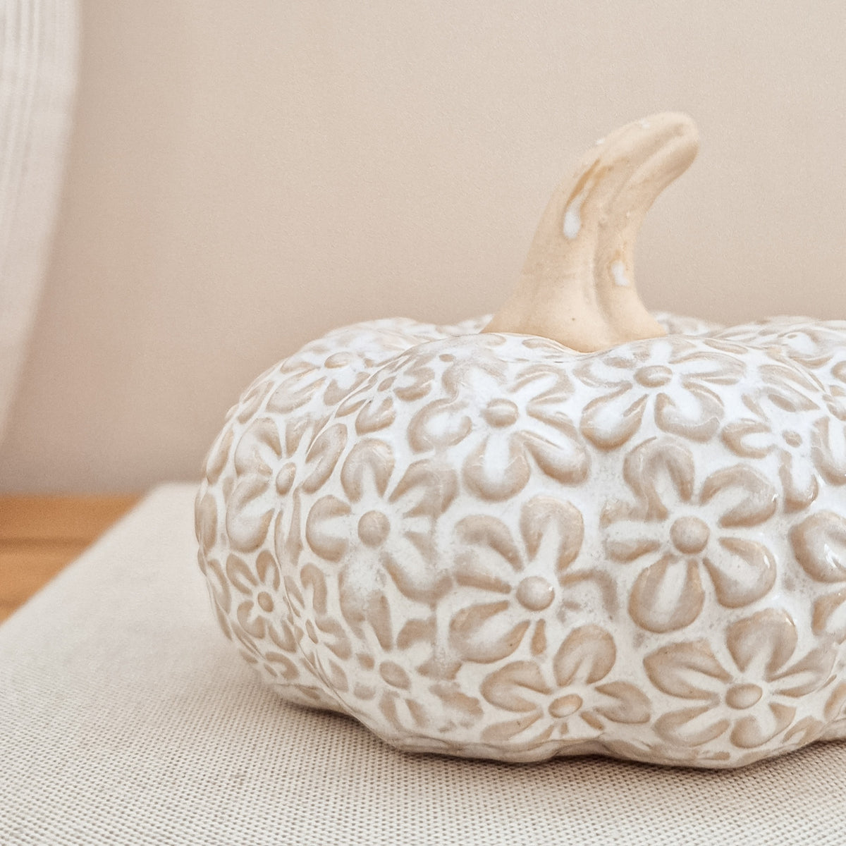 White Floral Ceramic Pumpkin Ornament
