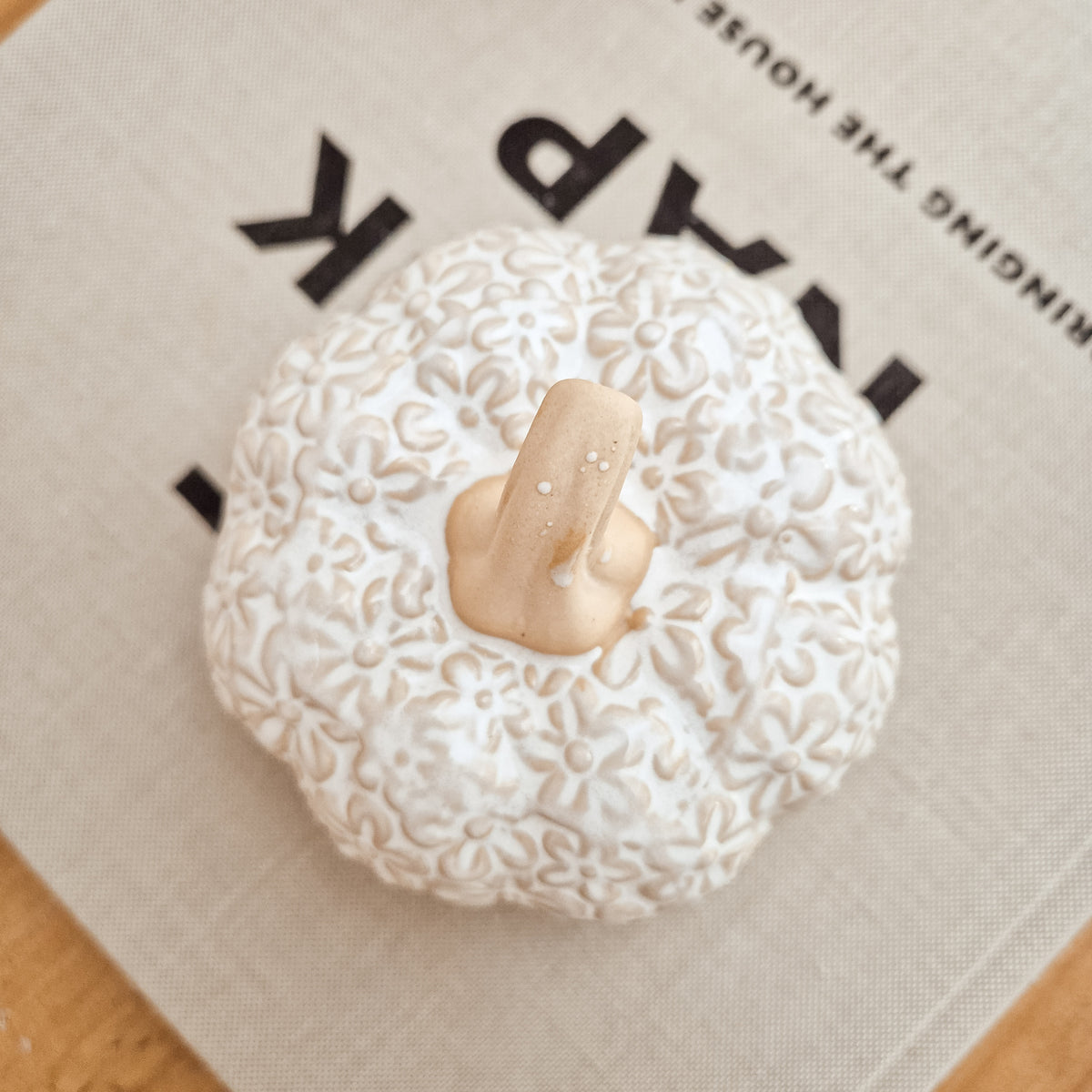 White Floral Ceramic Pumpkin Ornament