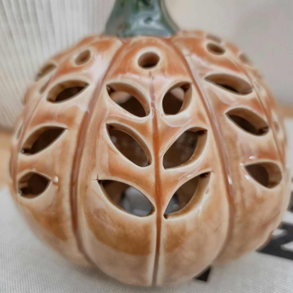 Orange Ceramic LED Pumpkin Ornament