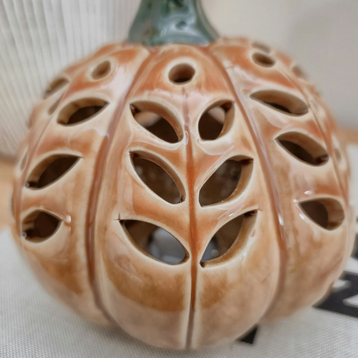 Orange Ceramic LED Pumpkin Ornament