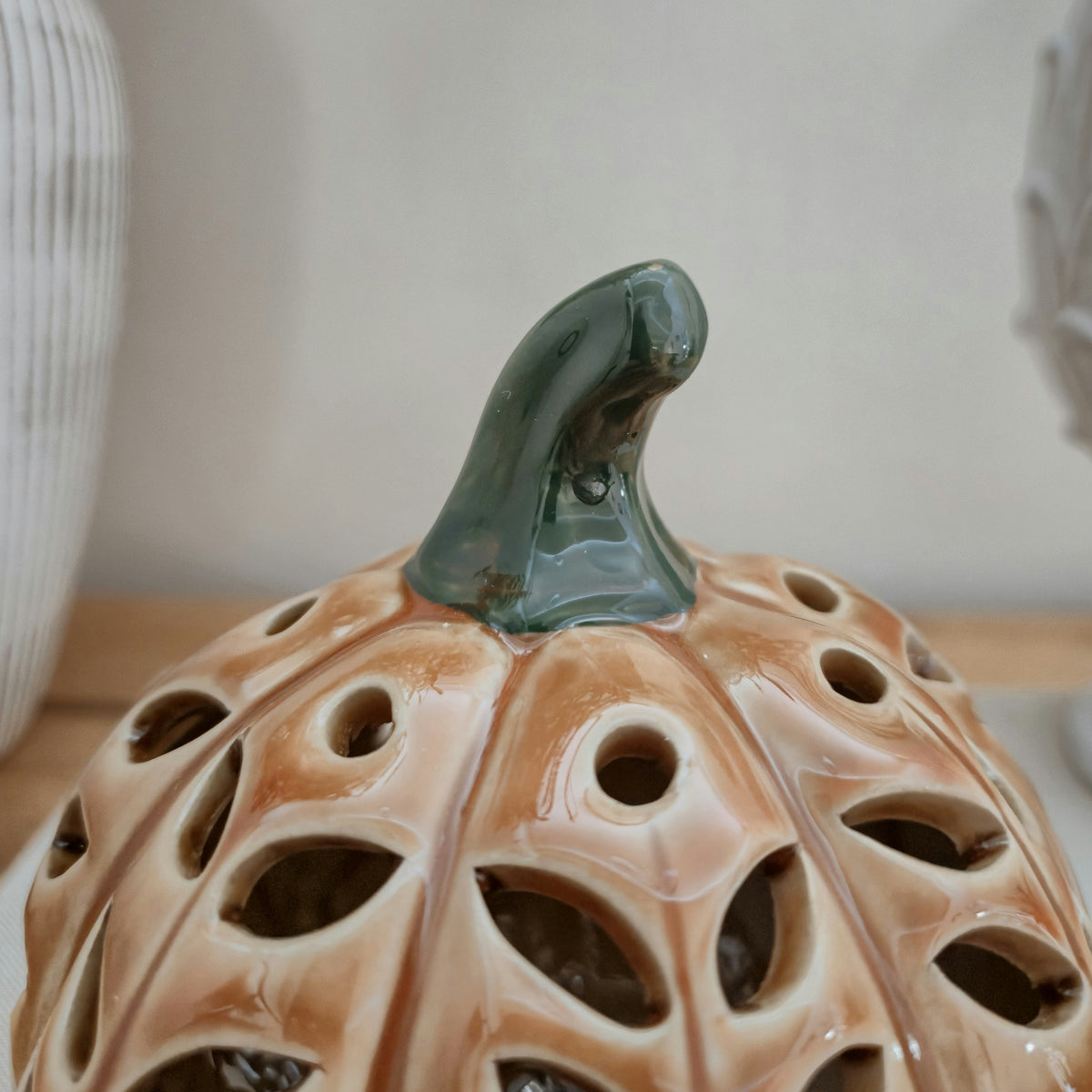 Orange Ceramic LED Pumpkin Ornament
