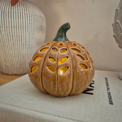 Orange Ceramic LED Pumpkin Ornament