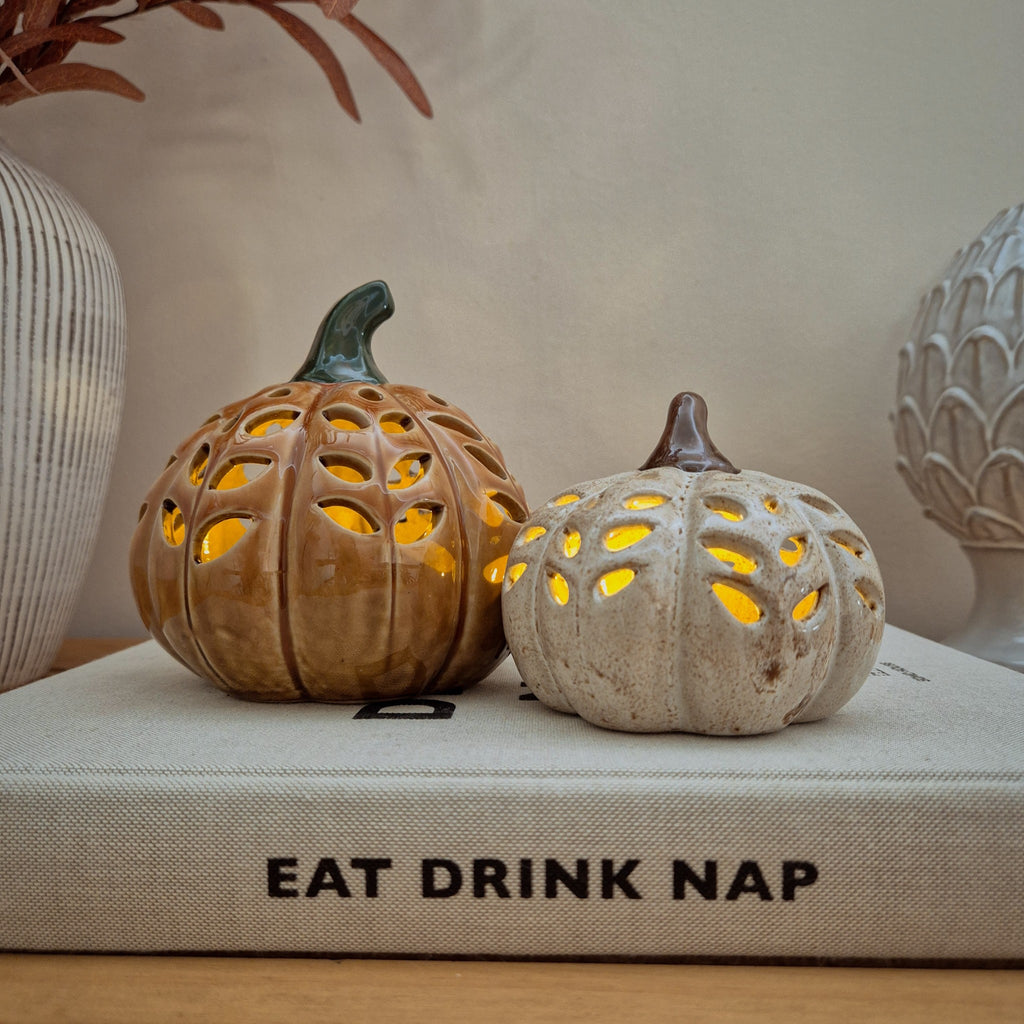 Orange Ceramic LED Pumpkin Ornament