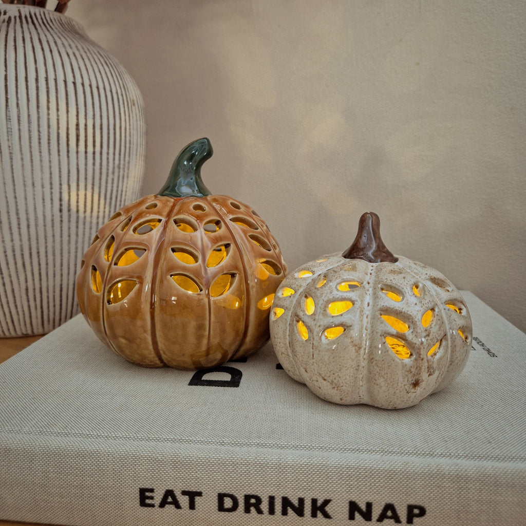 Orange Ceramic LED Pumpkin Ornament