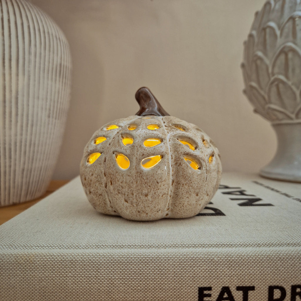 Beige Speckled LED Ceramic Pumpkin Ornament (Copy)