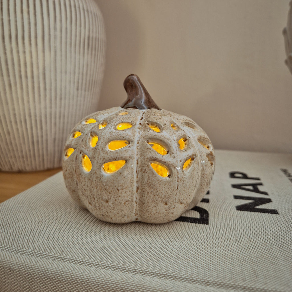 Beige Speckled LED Ceramic Pumpkin Ornament (Copy)