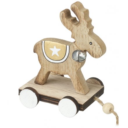 9cm Wooden Pull Along Reindeer