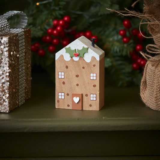 Wooden Christmas Pudding House Block
