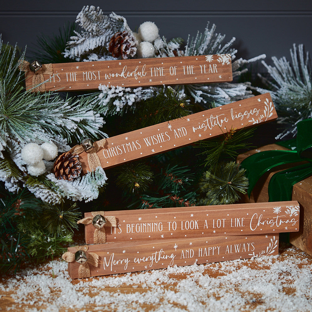 Wooden Frosty Christmas Bell Block Plaques