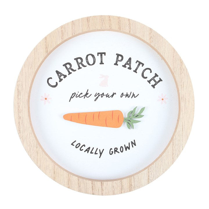 Carrot Patch Round Wooden Framed 3D Plaque