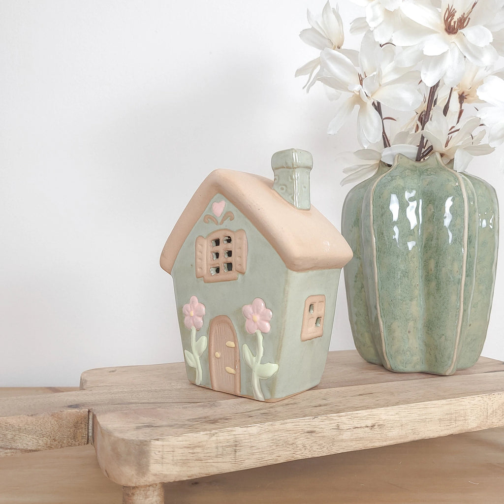 Spring Flower Ceramic House Tealight Holders
