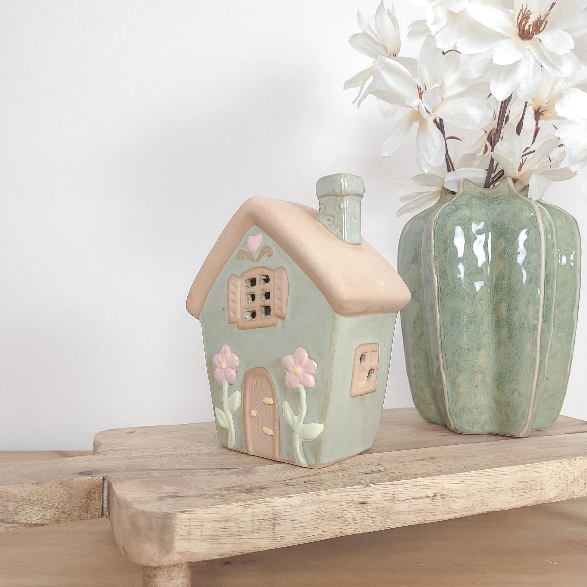 Spring Flower Ceramic House Tealight Holders