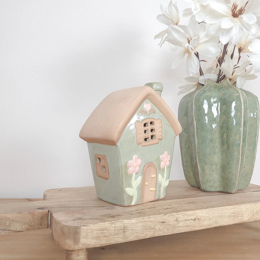 Spring Flower Ceramic House Tealight Holders
