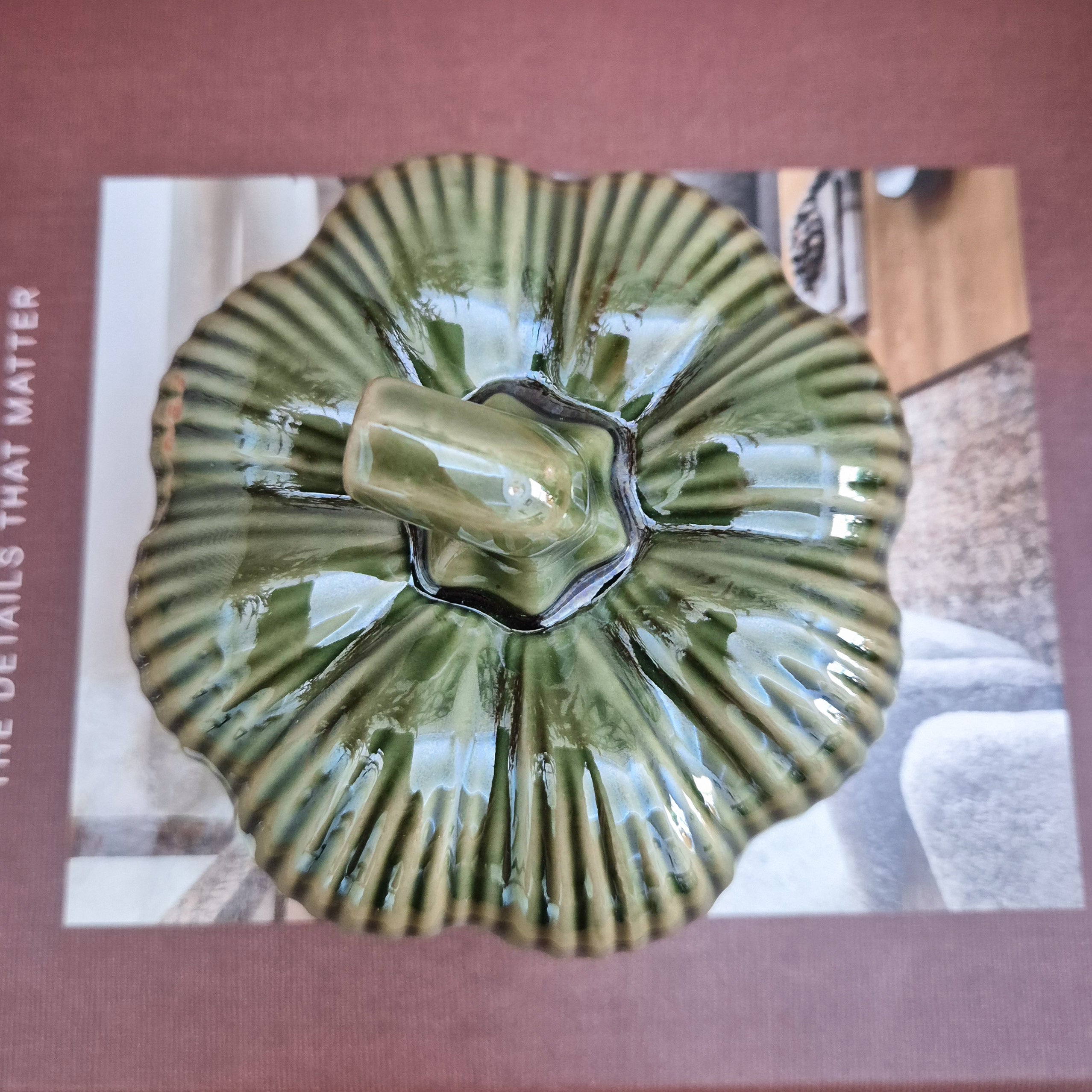 Green Ribbed Ceramic Pumpkin Ornament