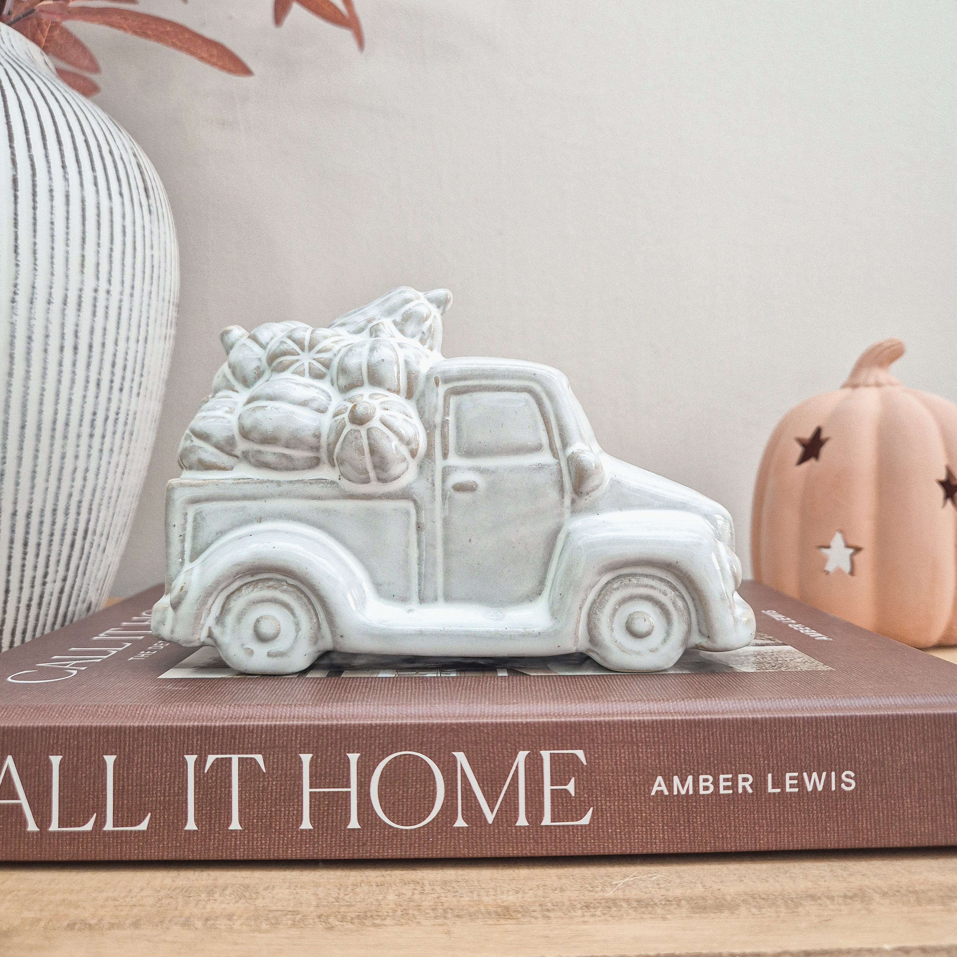 Glazed Ceramic Pumpkin Trailer Ornament