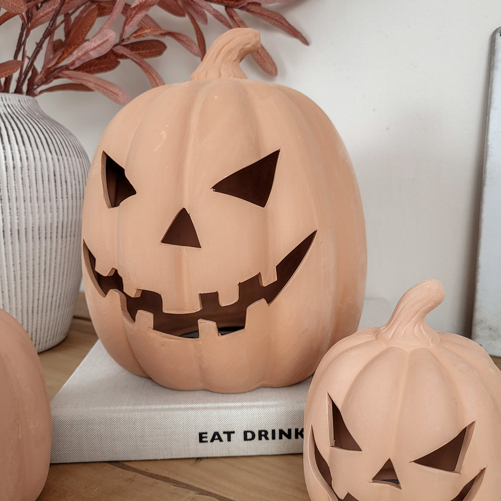 Large Terracotta Jack O'Lantern Pumpkin