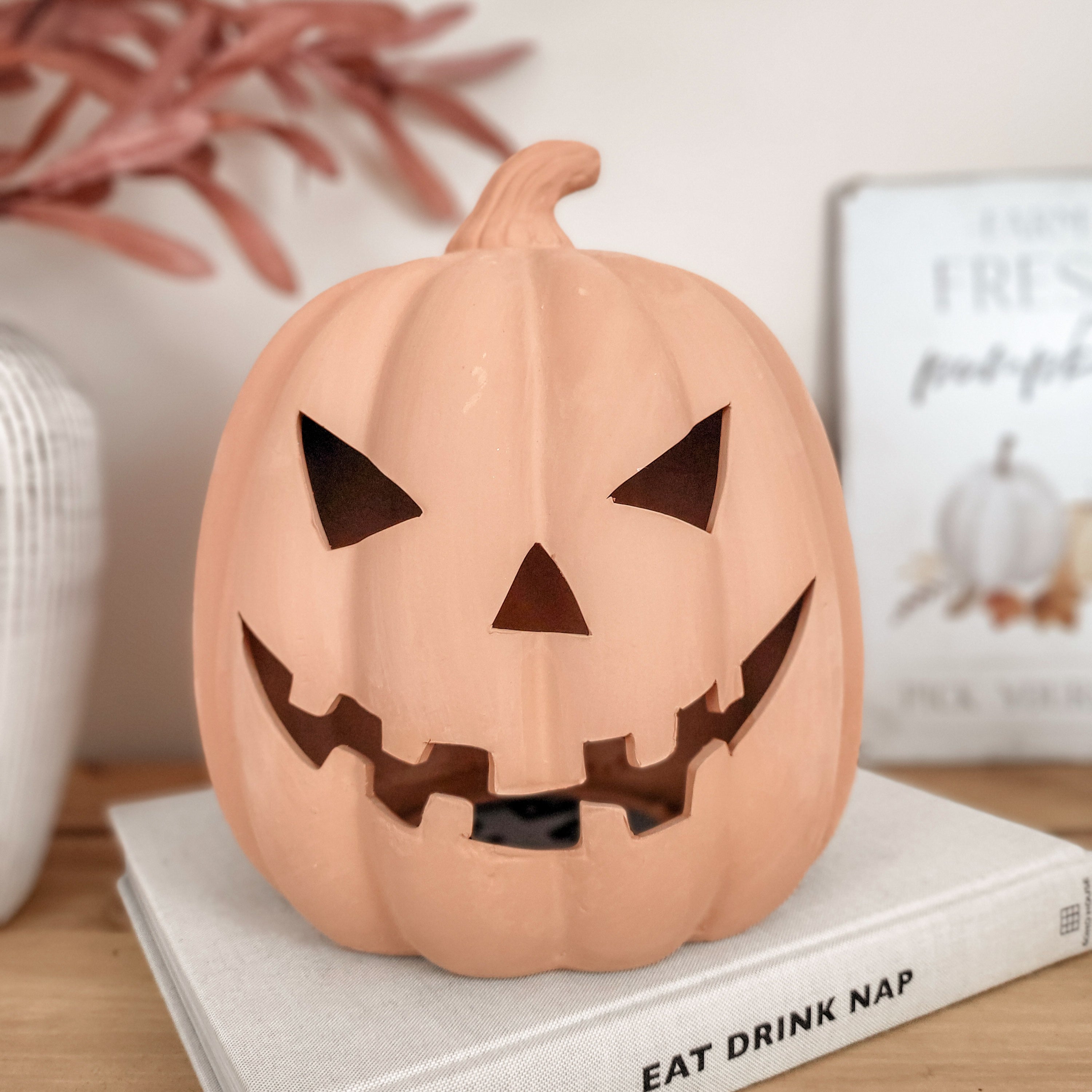 Large Terracotta Jack O'Lantern Pumpkin