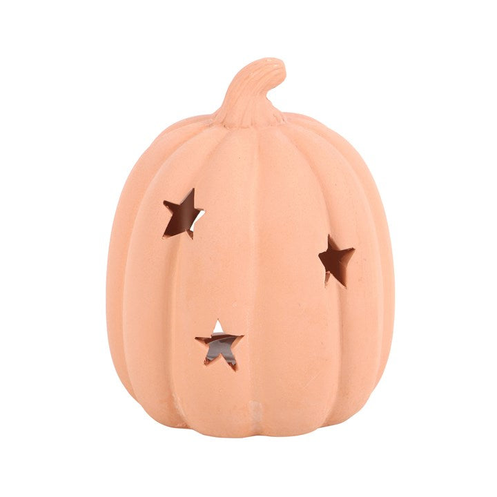 Terracotta Pumpkin Tealight Holder With Stars