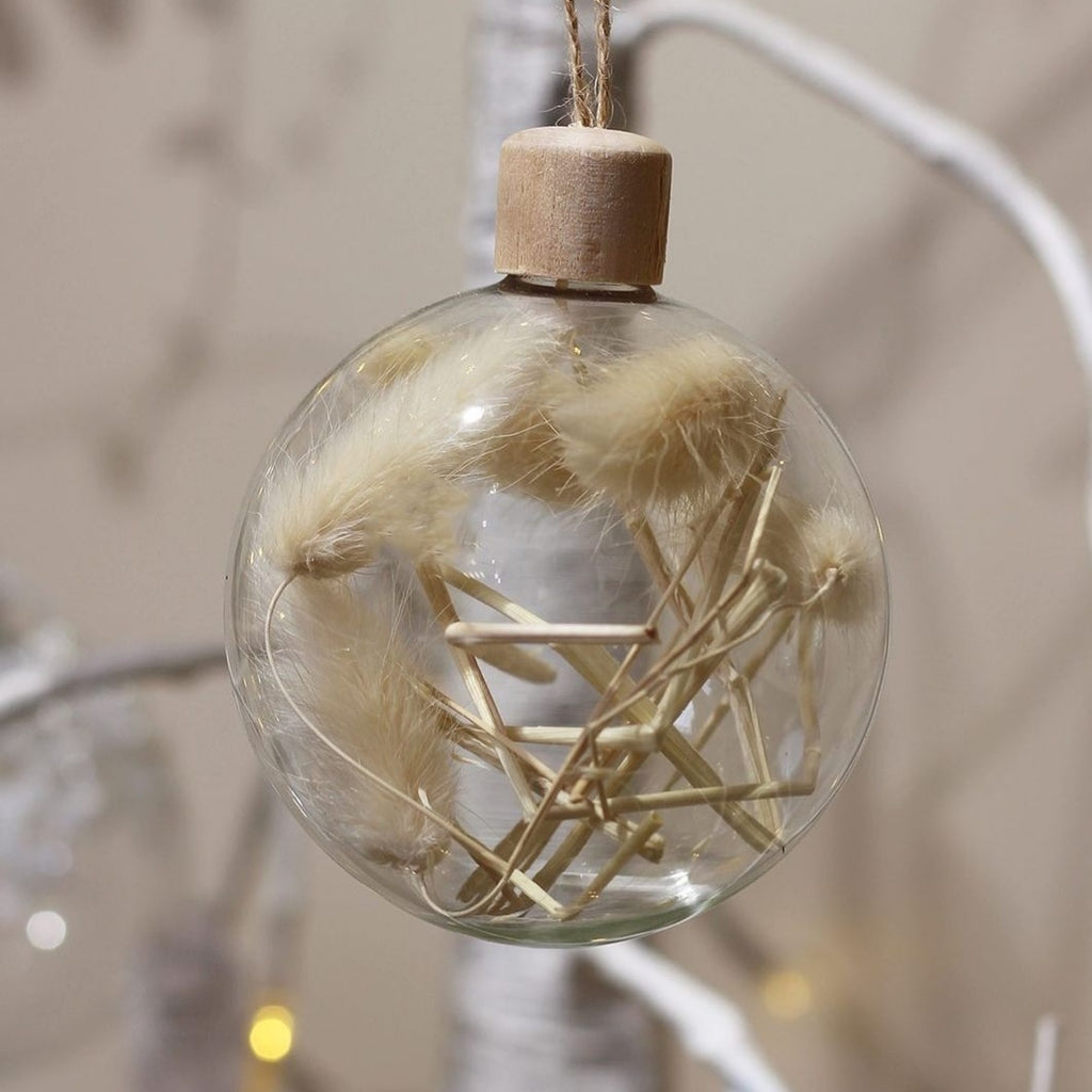 Set Of 3 Pampas Filled Glass Baubles