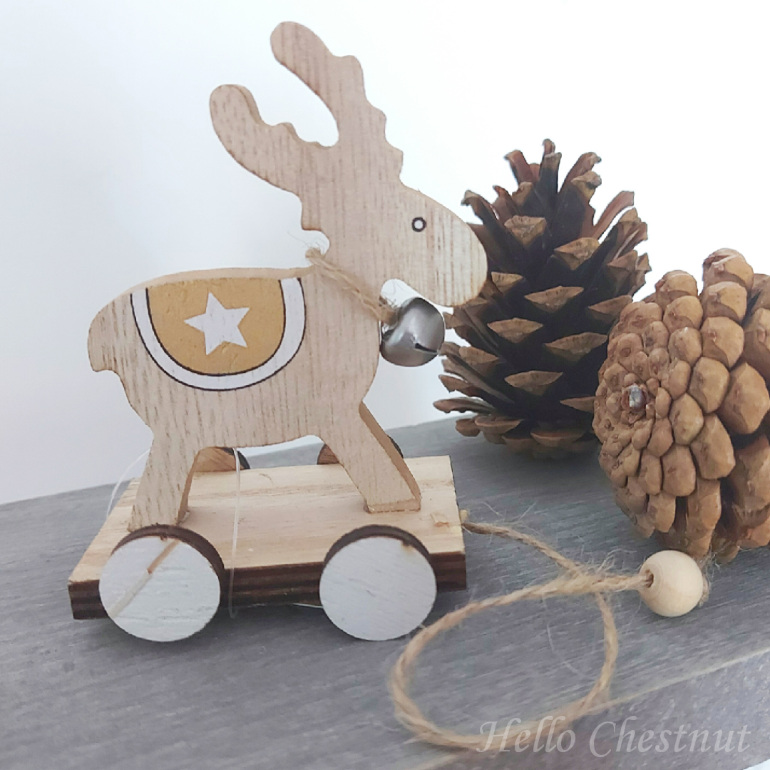 9cm Wooden Pull Along Reindeer