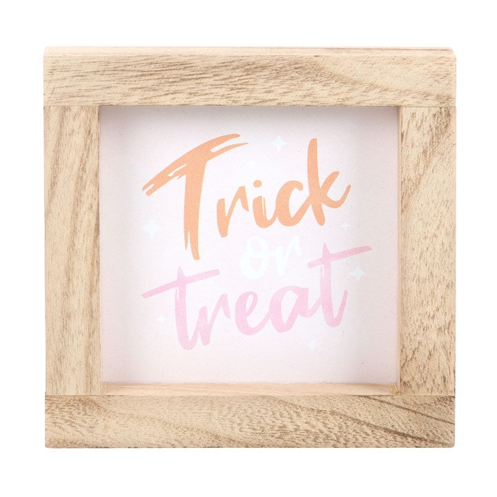 Pink Trick or Treat Wooden Framed Plaque