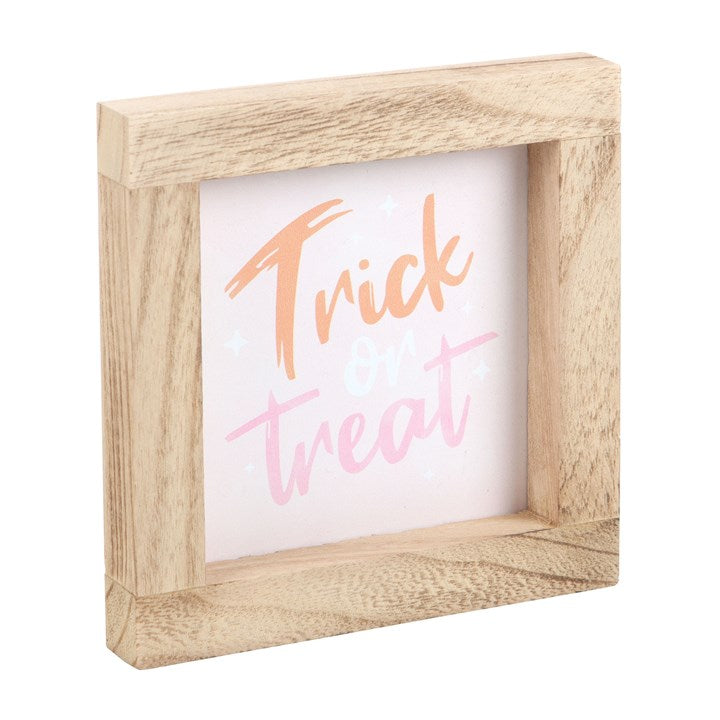 Pink Trick or Treat Wooden Framed Plaque